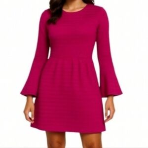 Vince Camuto Fushia Pink Bell Sleeve Sweater Dress Medium